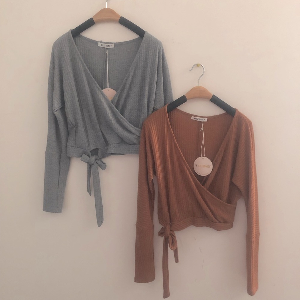 [Honey Punch] Bundle: Fade Blue Rust Belt tie crop Tops